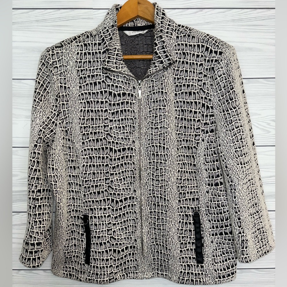ERIN LONDON Lightweight Zip Up Jacket Cardigan Semi Snakeskin Pattern - Size XL